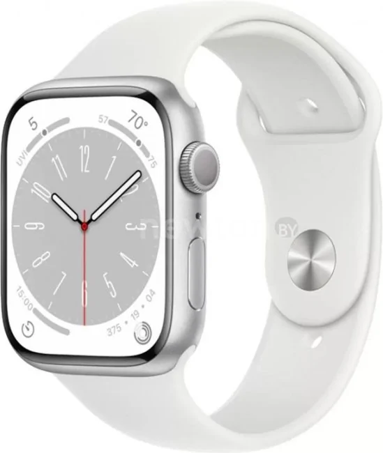 Умные часы Apple Watch Series 8 45 мм (алюминиевый корпус, серебристый/белый, спортивные силиконовые ремешки S/M + M/L)
