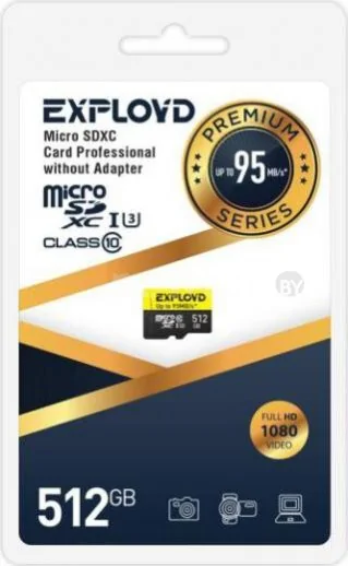 Карта памяти Exployd Premium Series microSDXC 512GB EX512GCSDXC10UHS-1-ELU3 (с адаптером)