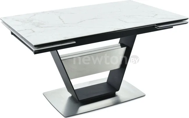 Кухонный стол Аврора Мальта 140-204x90 (белый мрамор/черный матовый)