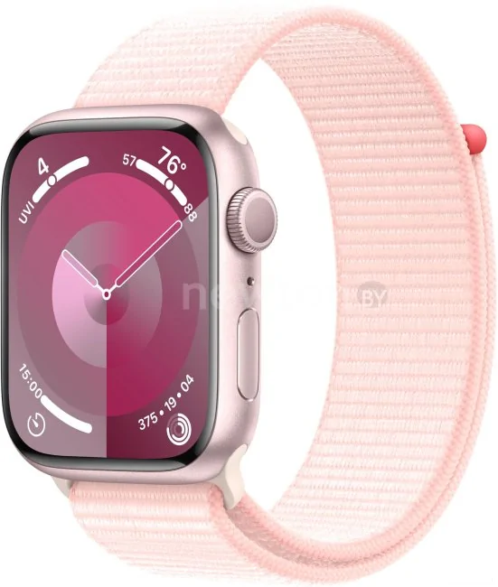 Умные часы Apple Watch Series 9 45 мм (алюминиевый корпус, розовый/розовый, нейлоновый ремешок)