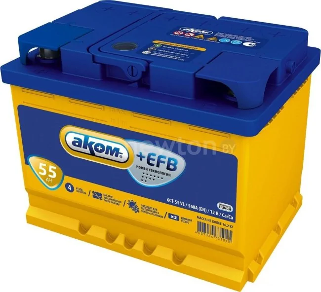 Автомобильный аккумулятор AKOM +EFB 55e (55 А·ч)