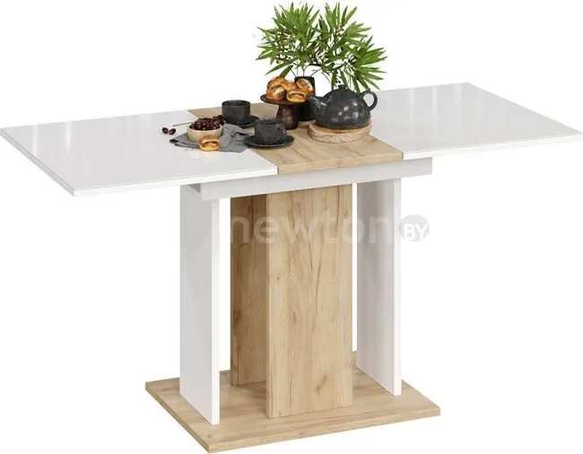 Кухонный стол Трия Кельн Тип 1 (дуб крафт золото/белый/стекло белый глянец)