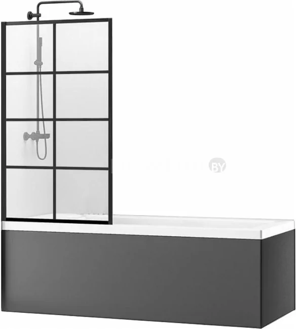 Стеклянная шторка для ванны Rea Lagos-1 Fix 70 (черный/прозрачное стекло)