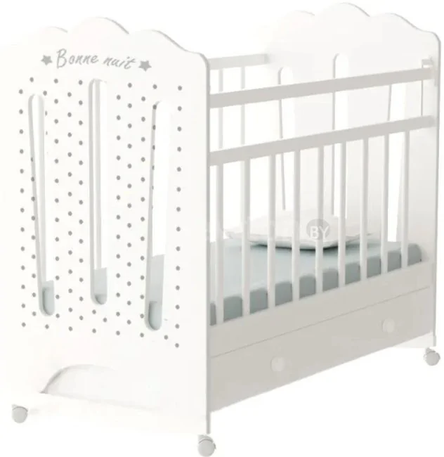 Классическая детская кроватка VDK Bonne колесо-качалка и ящик (белый)