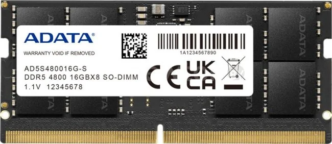 Оперативная память ADATA 8ГБ DDR5 SODIMM 4800 МГц AD5S48008G-S