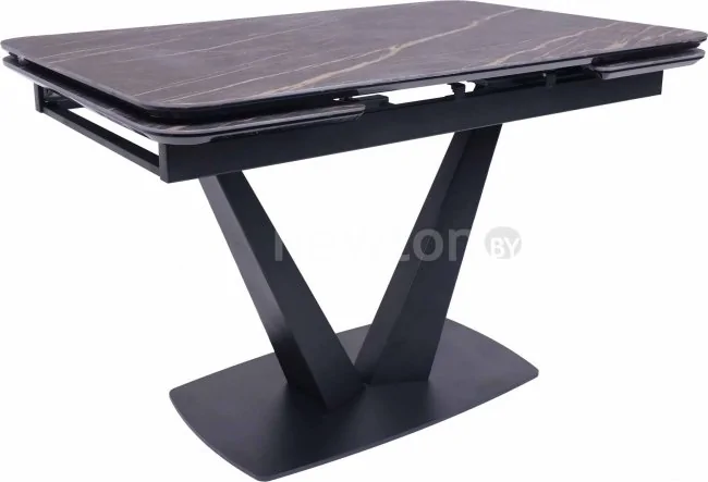 Кухонный стол Аврора Ле-ман 120-184x80 (коричневый noir desir bocciardato/черный матовый)