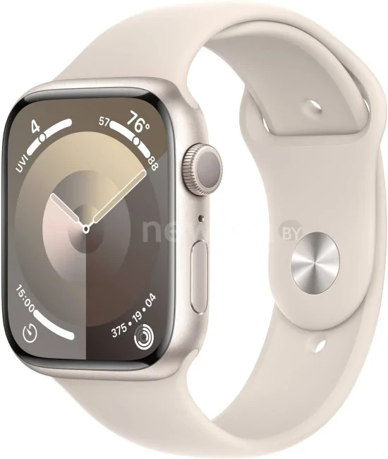 Умные часы Apple Watch Series 9 45 мм (алюминиевый корпус, звездный свет/звездный свет, спортивный силиконовый ремешок S/M)