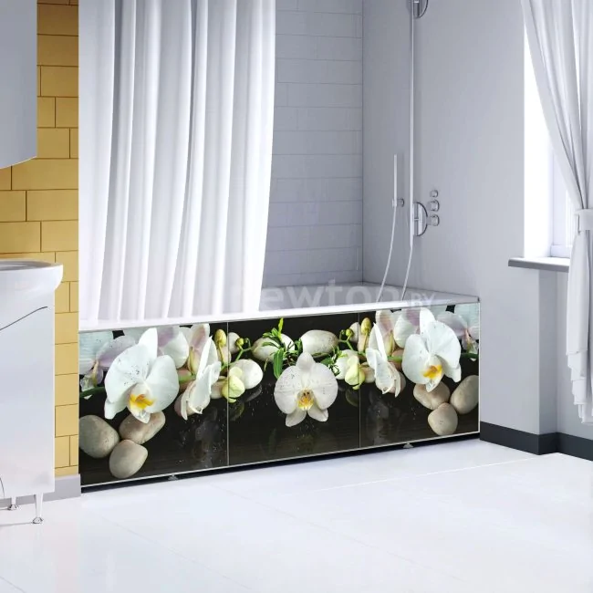Фронтальный экран под ванну Comfort Alumin Орхидея на черном 3D 1.7