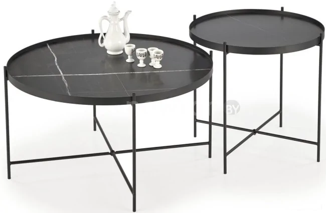 Журнальный столик Halmar Julieta, 2 стола (черный мрамор/черный)