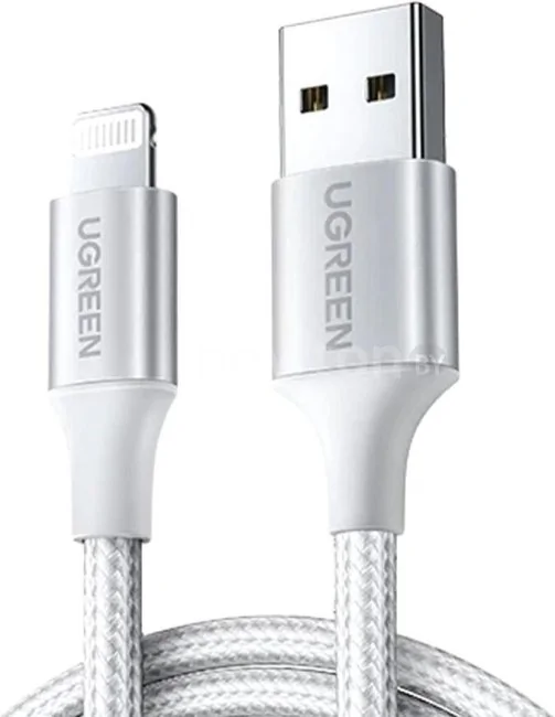 Кабель Ugreen US199 60161 USB Type-A - Lightning (1 м, белый/серебристый)