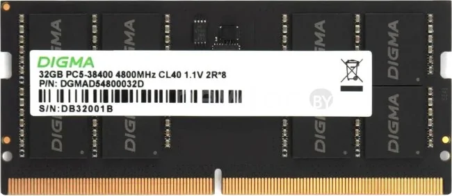 Оперативная память Digma 32ГБ DDR5 SODIMM 4800 МГц DGMAS54800032D
