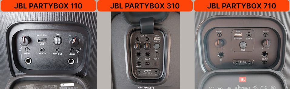 Колонки JBL Partybox: входы для подключения