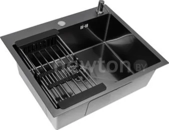 Кухонная мойка Basic CL DS Decor 60x50 (черный, коландер, дозатор)