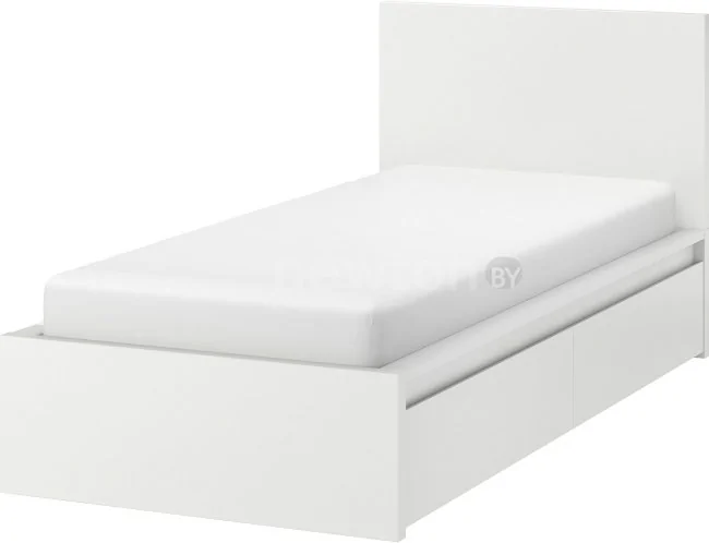 Кровать Ikea Мальм 200x90 (2 ящика, белый, Лурой) 692.109.96