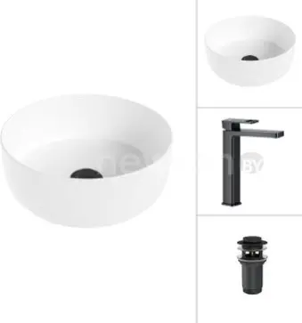 Умывальник Lauter 21499-31 + Cascade 21СК0655BS с донным клапаном 21190B (черный матовый)
