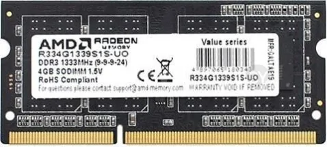 Оперативная память AMD Radeon R3 Value Series 2GB DDR3 SODIMM PC3-10600 R332G1339S1S-U