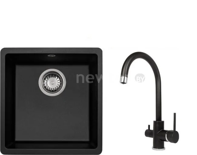 Кухонная мойка Aquasanita Fast SQF 101 + cмеситель Sabiaduo 2963 (черный металлик 601)