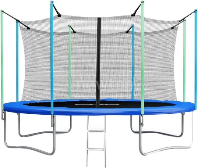 Батут Atlas Sport 374 см - 12ft (с лестницей, внутренняя сетка, синий)