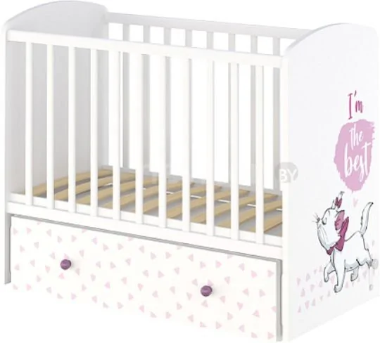 Классическая детская кроватка Polini Kids Disney baby 750 Кошка Мари (белый/розовый)