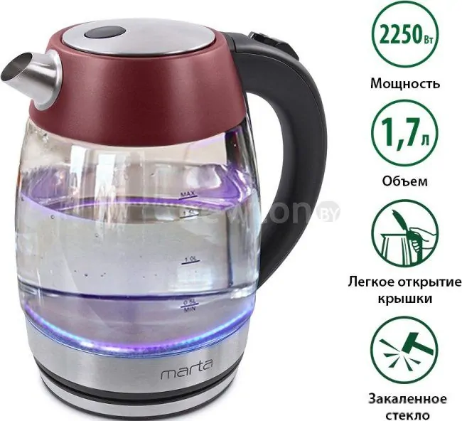 Электрический чайник Marta MT-4563 (бордовый гранат)