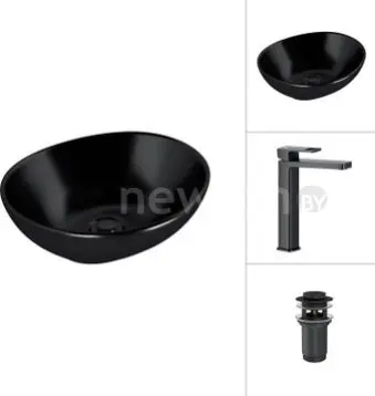 Умывальник Lauter 21652-A + Cascade 21СК0655BS с донным клапаном 21190B (черный матовый)