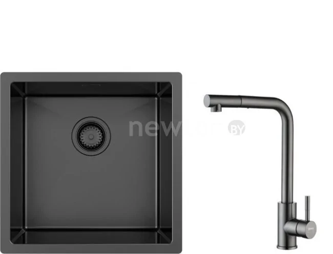 Кухонная мойка ZorG ZRN 4545 Premium + cмеситель Mars Premium PVD Gunblack