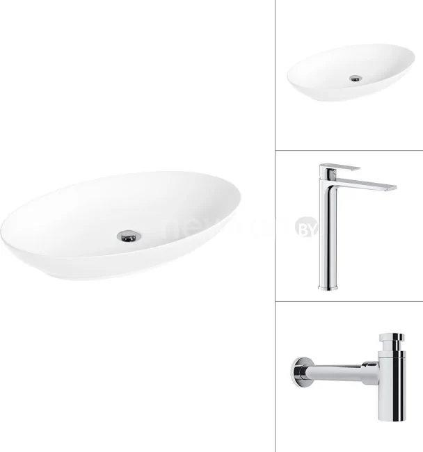 Умывальник Lauter 21571 + Reef 21CK8678C с сифоном 21635CH (хром)