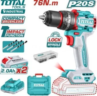 Ударная дрель-шуруповерт Total TIDLI20768 (с 2-мя АКБ, кейс)
