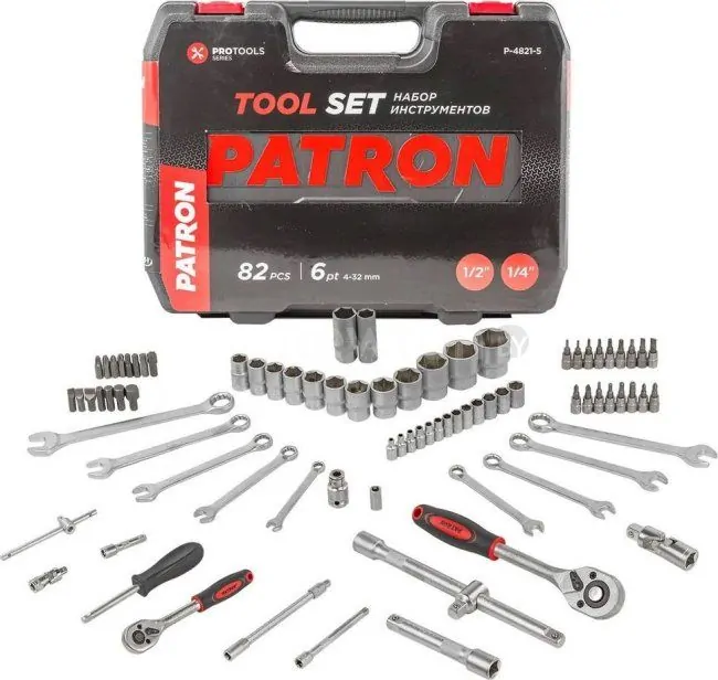 Набор трещотка с головками и битами Patron P-4821-5 (82 предмета)