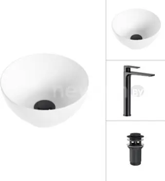 Умывальник Lauter 21601E + Reef 21CK8678BS с донным клапаном 21190B (черный матовый)