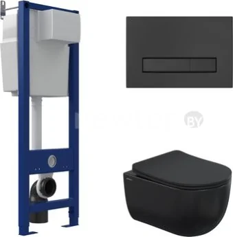 Унитаз подвесной Berges Wasserhaus Ventas Black Rimless + АТОМ 410 AT-043343 (с сиденьем)