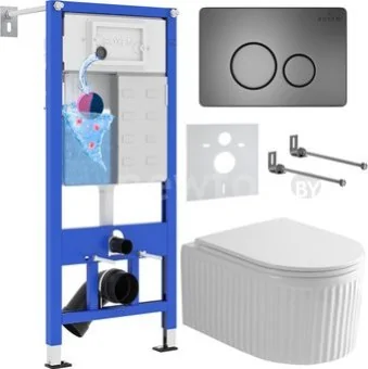 Унитаз подвесной Roxen Royal Matt в комплекте с инсталляцией StounFix Dual Fresh 6 в 1 968283 (кнопка: оружейная сталь)