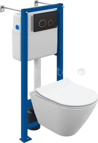 Унитаз подвесной Cersanit City Smart CO DPL EO Slim (с кнопкой Twins 63534 черный/золото)