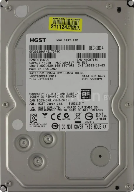 Жесткий диск HGST Ultrastar 7K6000 2TB (HUS726020ALE614)