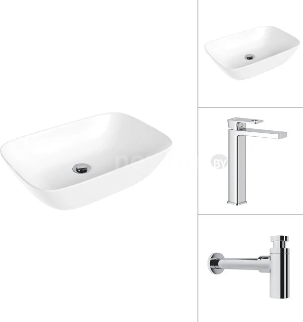 Умывальник Lauter 21454 + Cascade 21СК0655C + сифон 21635CH (хром)