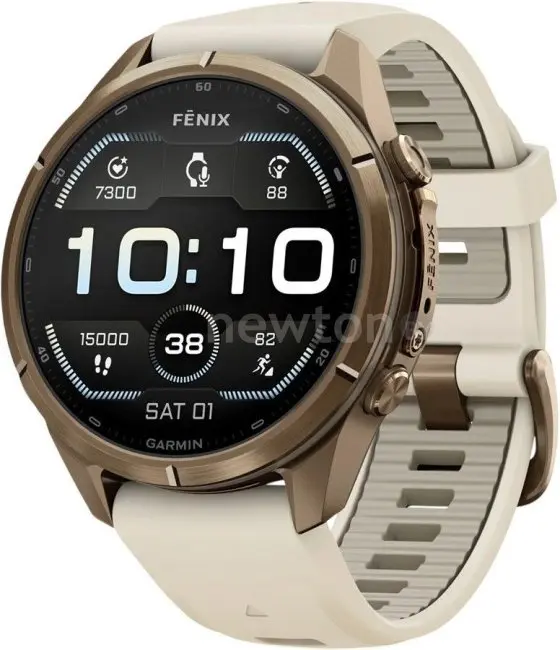 Умные часы Garmin Fenix 9 Pro 43 мм (золотистый, бежевый силиконовый ремешок)