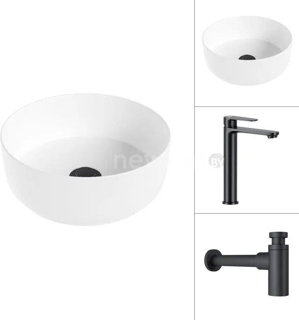 Умывальник Lauter 21499-31 + Moon 21СК8691BS с сифоном 21635B (черный матовый)