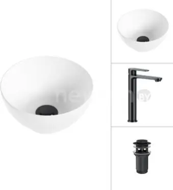 Умывальник Lauter 21601E + Moon 21СК8691BS с донным клапаном 21190B (черный матовый)