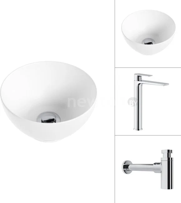 Умывальник Lauter 21601E + Reef 21CK8678C с сифоном 21635CH (хром)