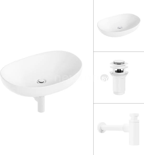 Умывальник Lauter 21502 + клапан 21190W + сифон 21635W (белый матовый)
