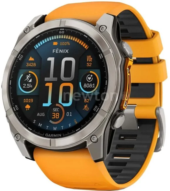 Умные часы Garmin Fenix 8 Sapphire 51мм (титановый, оранжевый силиконовый ремешок)