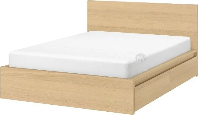 Кровать Ikea Мальм 200x180 (4 ящика, дубовый/беленый, Лурой) 092.109.75