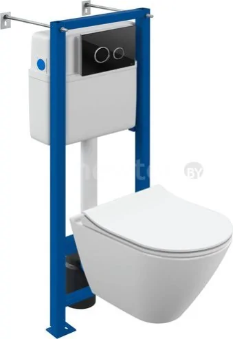 Унитаз подвесной Cersanit City Smart CO DPL EO Slim (с кнопкой Twins 64117 стекло черное)