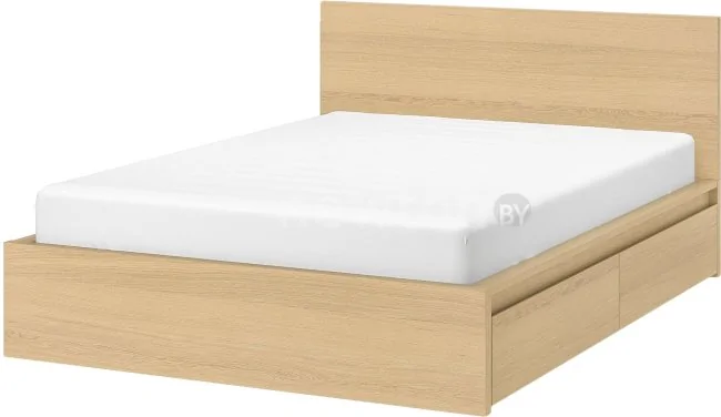 Кровать Ikea Мальм 200x180 (2 ящика, дубовый/беленый, Лурой) 792.109.67