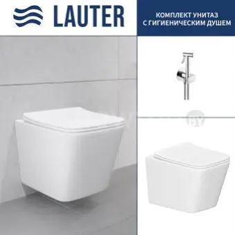 Унитаз подвесной Lauter Square с жестким сиденьем Soft Close 214903 + Breez 21GN7071CH (скрытое крепление)