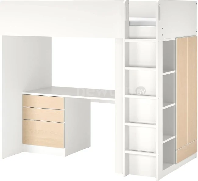 Кровать-чердак Ikea Смостад 200x90 (белый, береза) 494.358.50