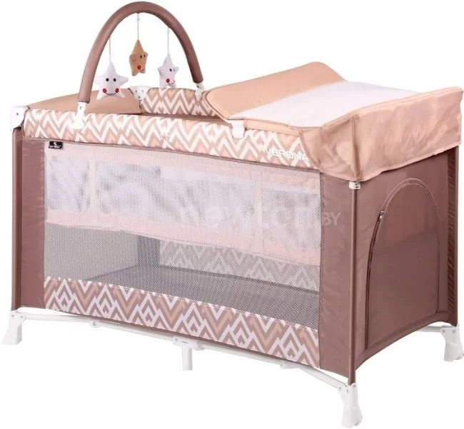 Манеж-кровать Lorelli Verona 2 Layers Plus 2019 Brown&Beige Lines