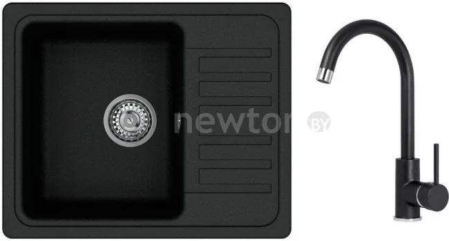 Кухонная мойка Aquasanita Notus SQ102 + Sabia 5523 (черный металлик 601)