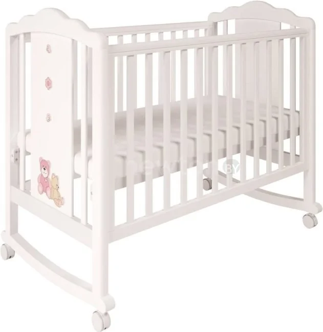 Классическая детская кроватка Polini Kids Classic 621 Плюшевые Мишки (белый/розовый)