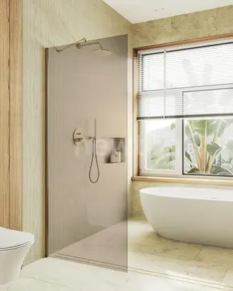Душевая стенка MaybahGlass 99x195 MGD-1353-3ш (бронзовое стекло/золото)